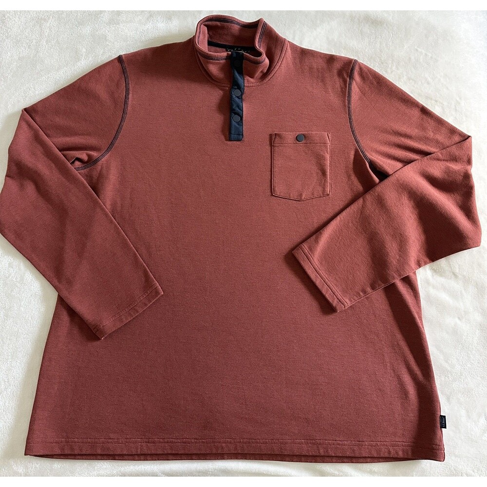 LL Bean Bold Coast Pullover Mens XXL Tall Rust Red Snap Neck Sweatshirt